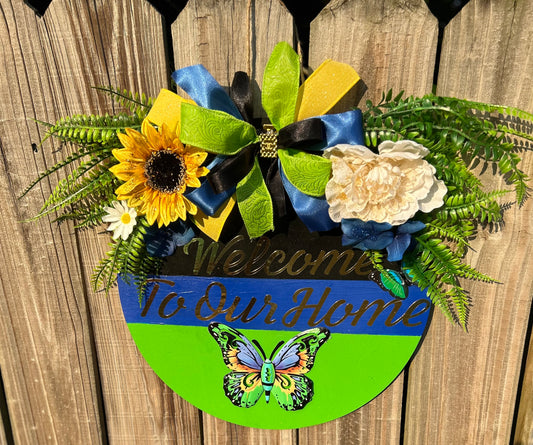 “Welcome to Our Home”- Butterfly & Sunflower Door Hanger