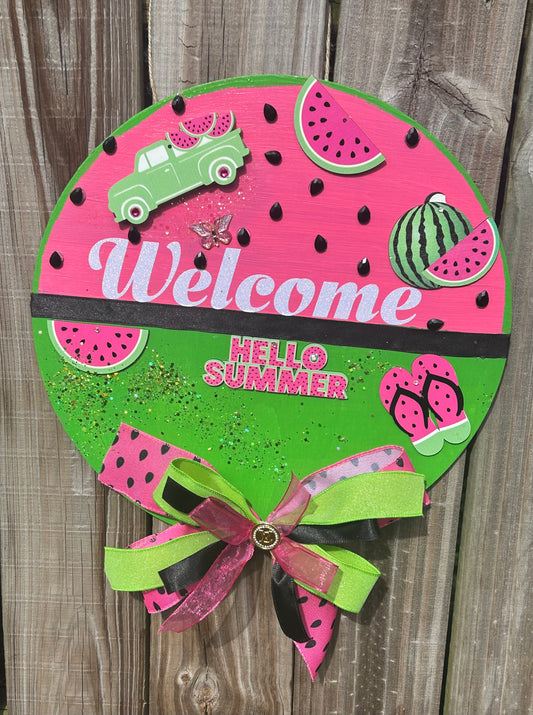 Watermelon Summer Door Hanger- Handmade Welcome Sign